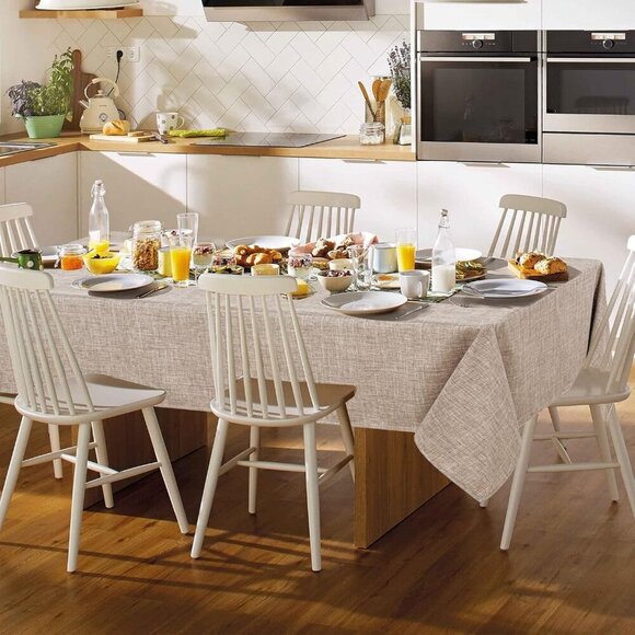 Faux Linen Tablecloth Rectangle 60 x 102 Inch - Rustic Fabric Table Cloth for 6 - Picture 2 of 6